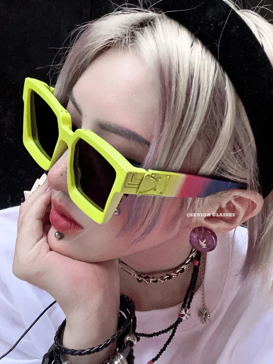 American color square big thick frame sunglasses female ins style personality punk hip hop street photography