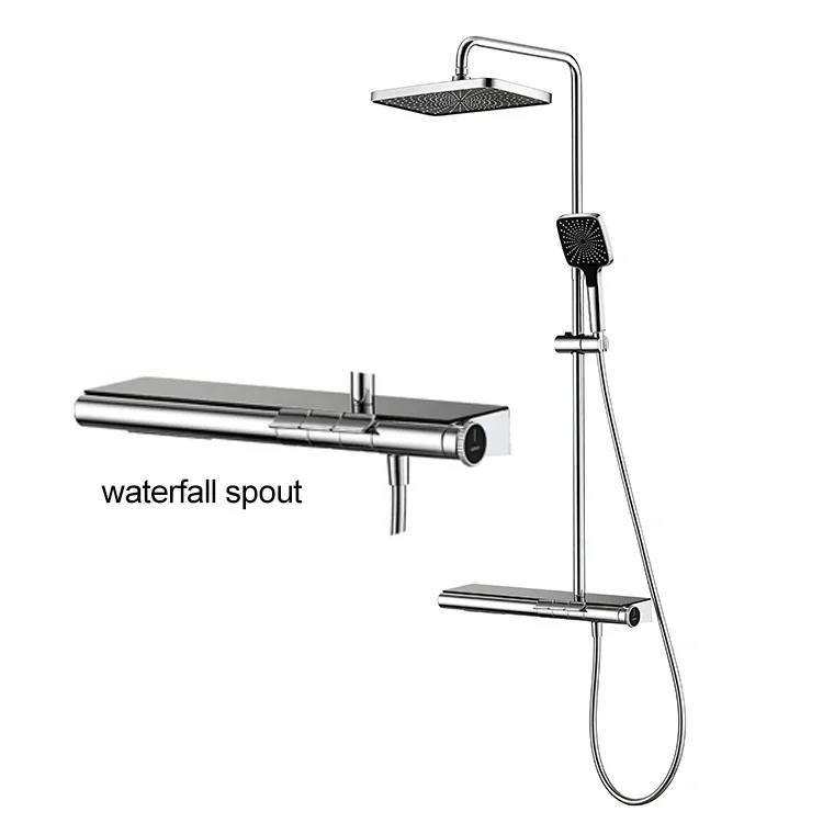 Bathtub Faucet with Waterfall Spout Shower Mixer and Head Pause Spray Pattern