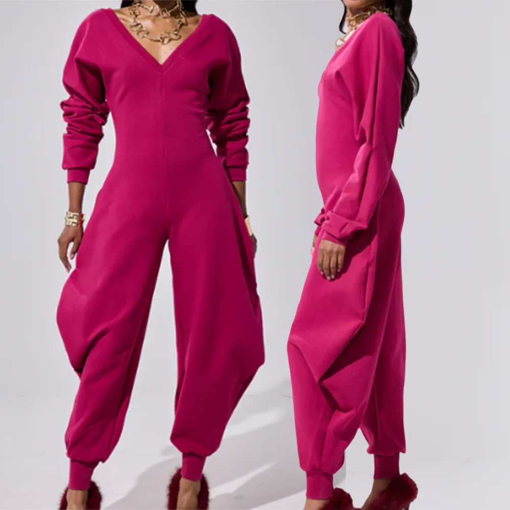Frauen Einteilige Overalls Strampler Europäische Amerikanische Mode Knickerbocker Schlank V-ausschnitt Sexy Lange Ärmeln Herbst Winter Outfits