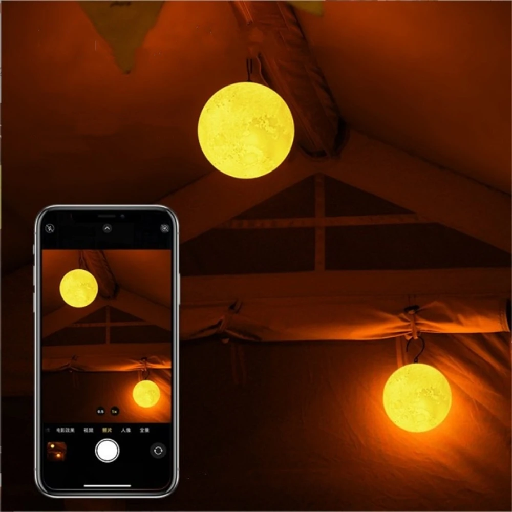 Outdoor Hanging Lantern Moon Light LED Lamp Type-C Rechargeable Garden Patio Decorations Camping Lantern Christmas Gift