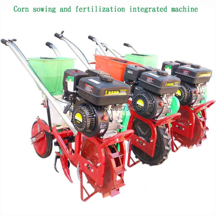 Gasoline engine driven self-propelled corn seeder Integrated weeding  fertilization and sowing machine Chain track trencher