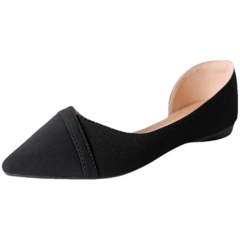 Women Flat Shoes Pink Black Solid Color Suede Pointed Toe Office Ladies Flat Heels Zapatos Para Mujer