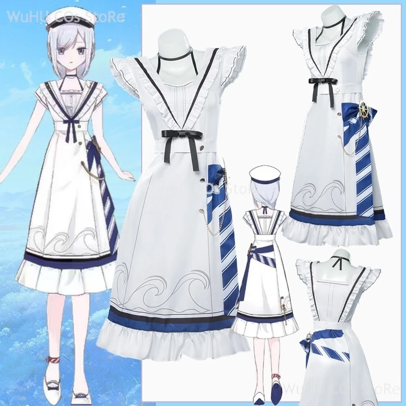 

Game Project Sekai Colorful Stage! Yoisaki Kanade Cosplay Costume Navy Wig Yoisaki Kanade White Dress Halloween Party Women Girl