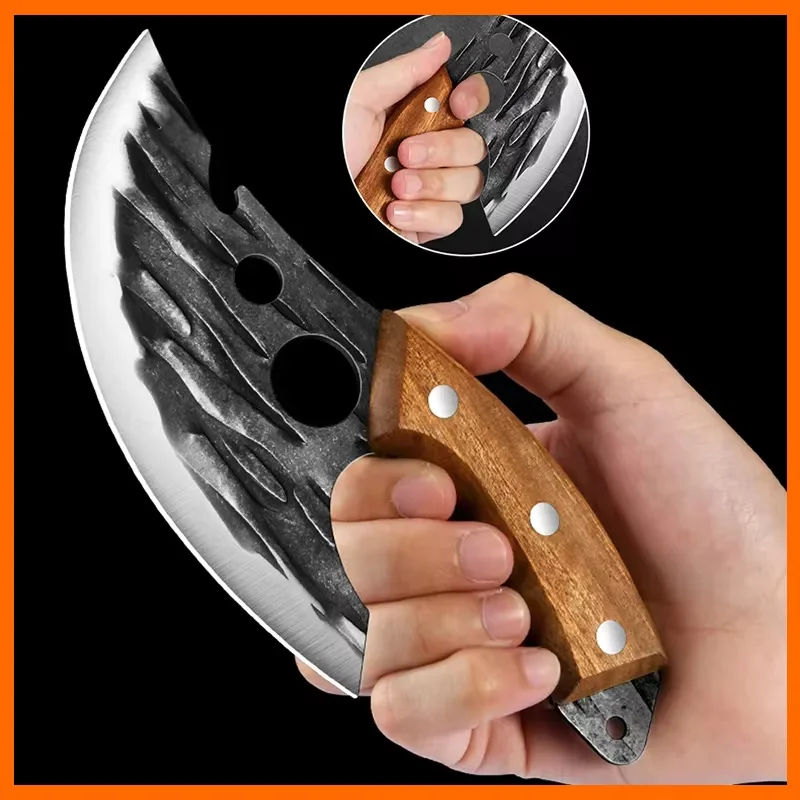 Hand Forged Meat Cleaver Knife Stainless Steel Butcher Knife with Wooden Handle  Professional Chopping Tool BBQ for Kitchen