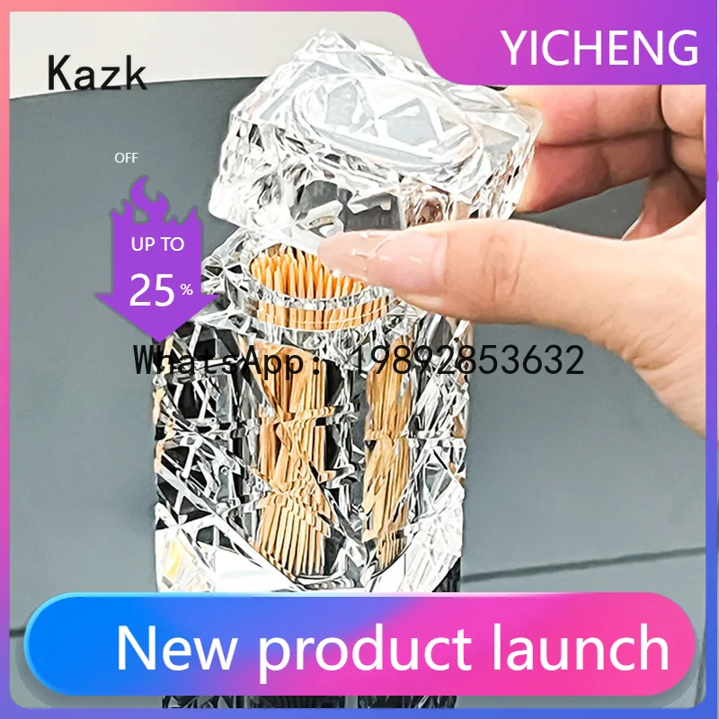 LYY Cutting Crystal Glass Toothpick Holder Light Luxury Premium Cotton Swab Dispenser Bathroom Accessories Tooth Pick Holder