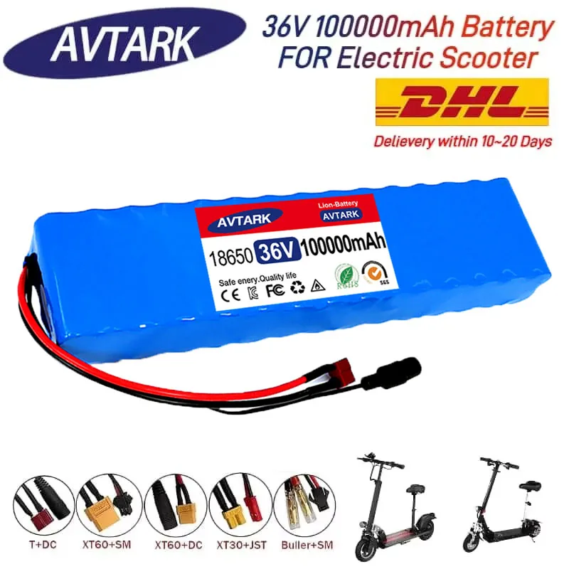 10S3P 36V 100Ah 18650 Baterai Lithium Isi Ulang 1000W Daya Dimodifikasi Sepeda Skuter Listrik Kendaraan BMS + Pengisi Daya 42V