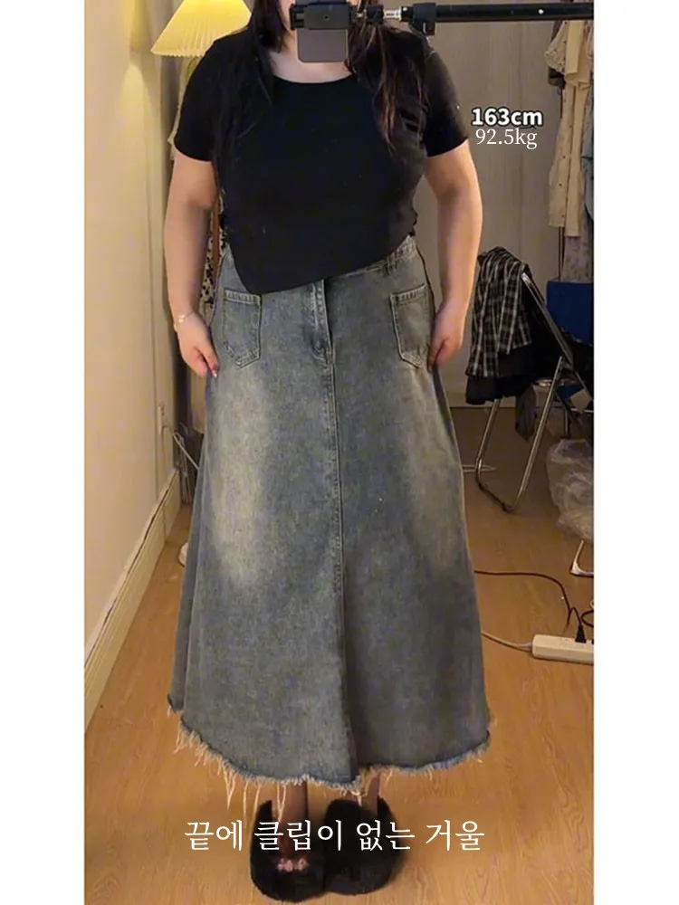 Plus Size 50.00kg Extra Large Women clothes Retro Fishtail Denim Skirt Women's Autumn Clothing Skirts Chubby Girl Belly Cover...