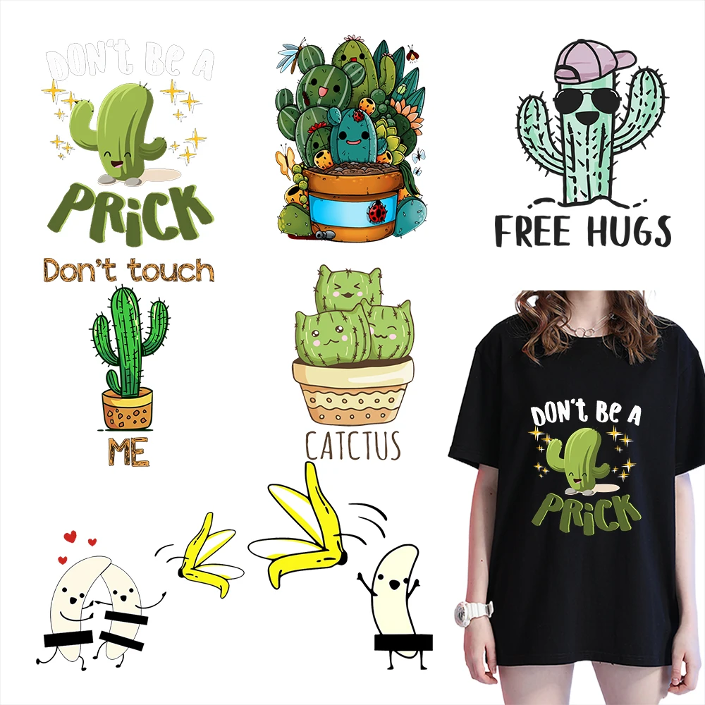 Cartoons lustige Kaktus Wärme übertragung Aufkleber High Definition Diy Decals Aufbügeln Transfer für Schult asche wasch bare Applikation Dekor