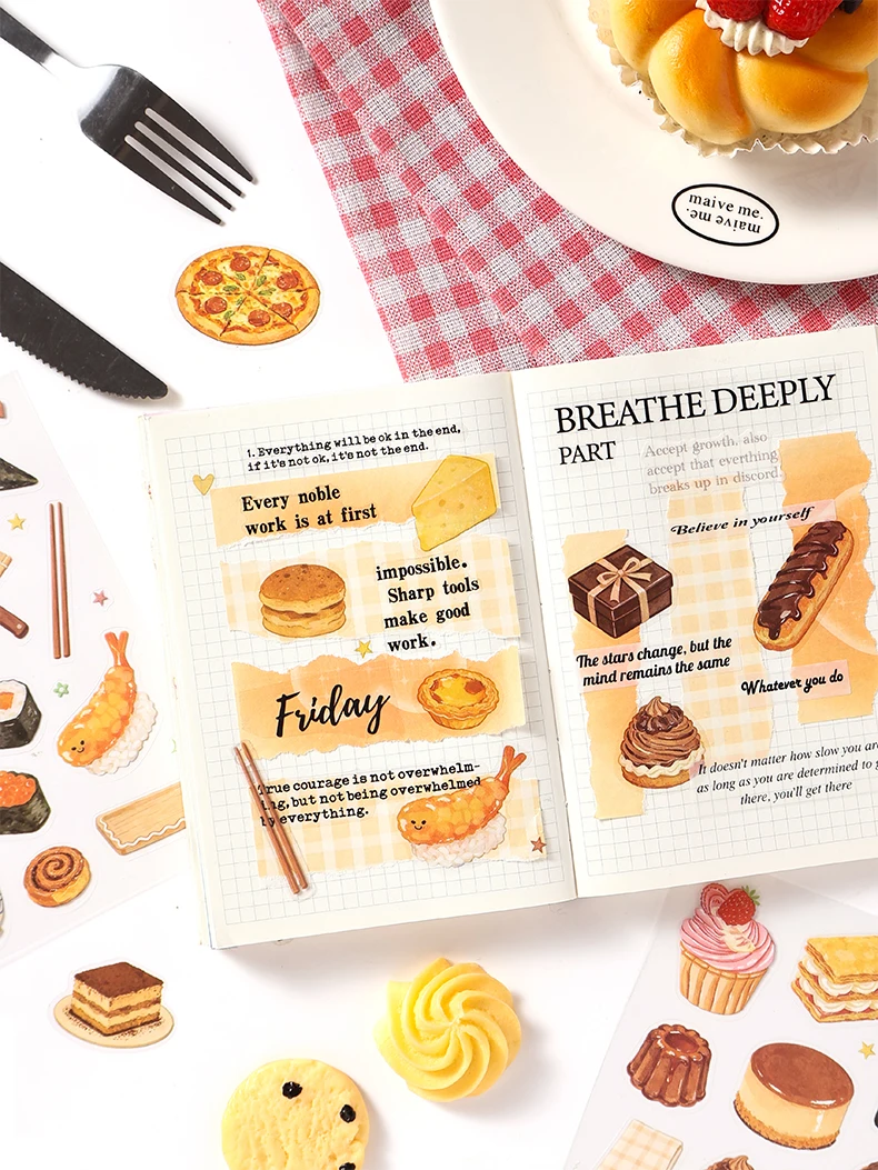 Journal GO 20sheets Mini Watercolor Life Sticker Book Daily Food Home & Music Decal for Journaling Planner Craft & Scrapbooking