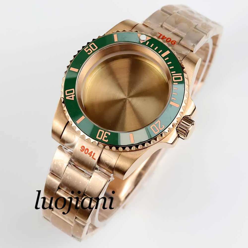 40mm NH35 rose glod watch case ceramic bezel oyster strap sapphire glass 100M waterproof fit NH35 NH36 movement submariner gmt