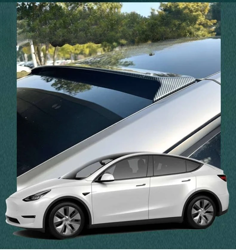 

For Tesla Model Y Roof Spoiler Modification Carbon Fiber Texture Painted Sport Rear Wing Car Accessory Drill-Free Installation