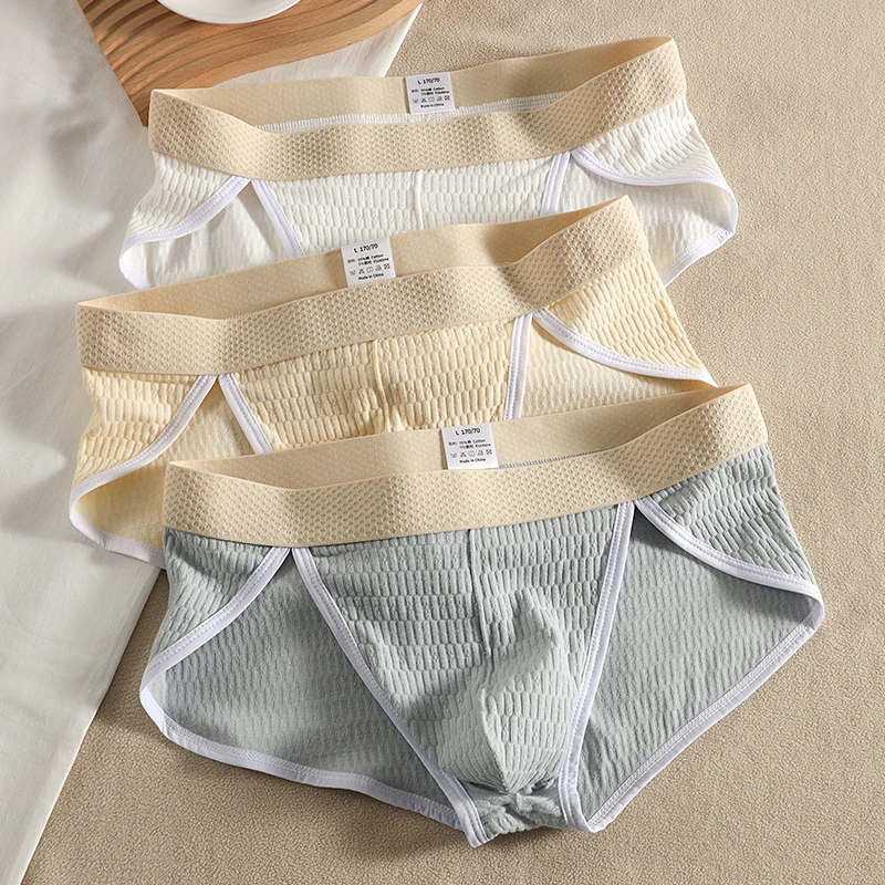Men's Briefs Soft Baby Cotton Small Triangle Men's Sexy Underpants Pure Cotton High Cut Hollow Out Underwear Breathable Lingerie