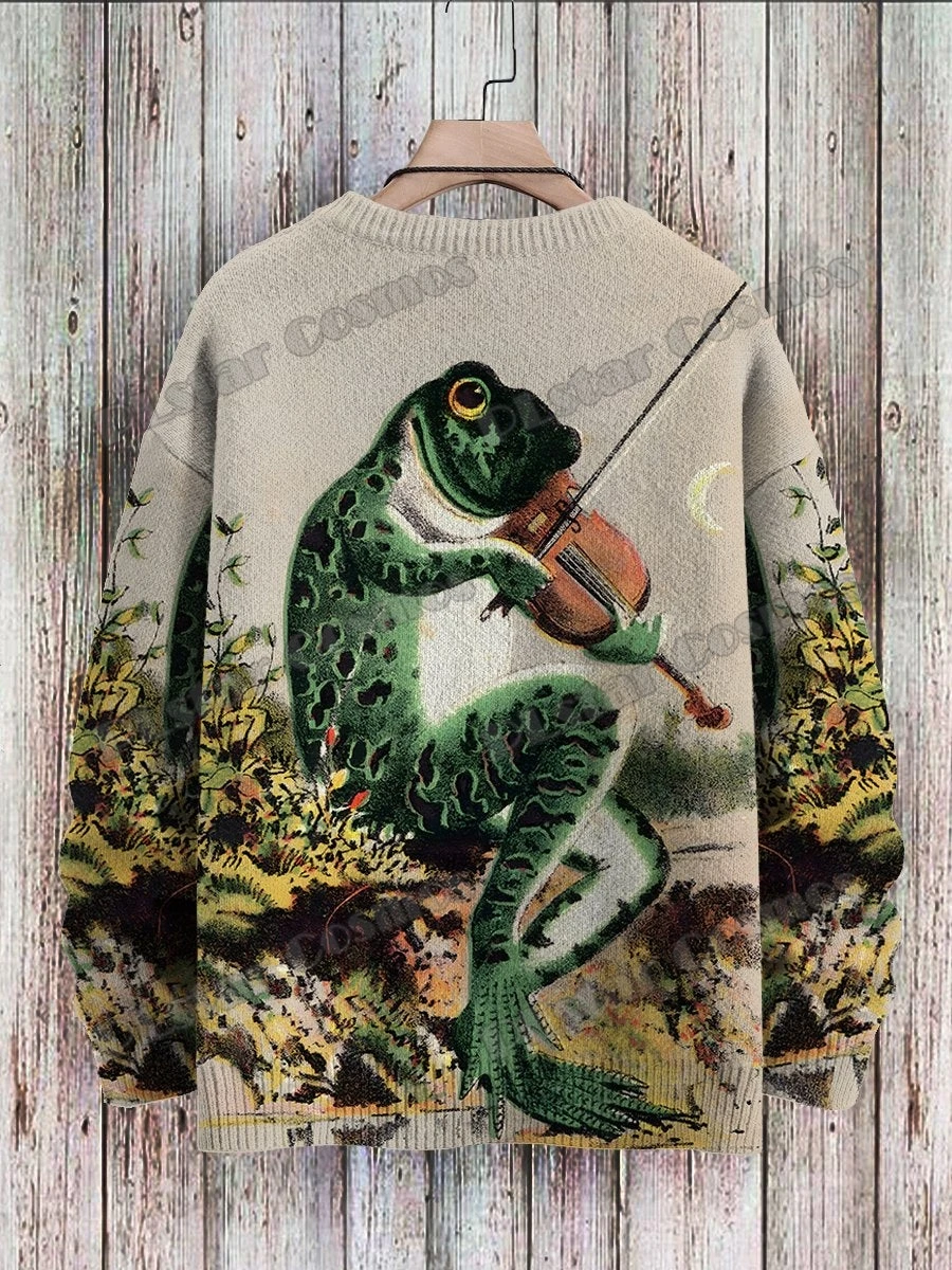 Vintage Cute Frog Yoga Mushroom Art Pattern 3D Printed Men\'s Knitted Pullover Winter Unisex Casual Knit Pullover Sweater ZZM120