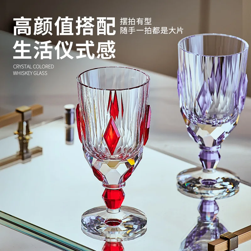 1Pcs hand-carved whiskey engraved crystal cup tall foreign wine cup K9 crystal cup