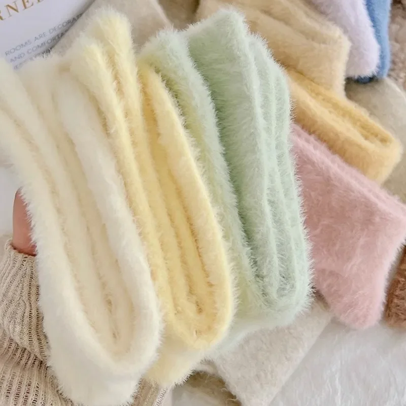 Cute Mink Velvet Warm Socks Soft Plush Autumn Winter Thicken Thermal Snow Socks for Women Girls Harajuku Indoor Floor Sleep Sock