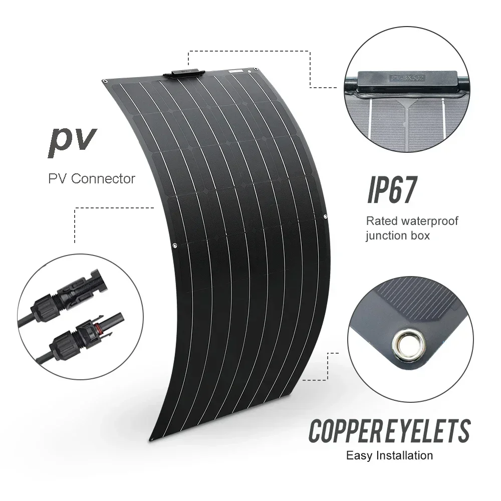 Photovoltaic Panel System for Home Car Boat Battery Charger Balcony Camping Travel Flexible Waterproof 12V 300W 150W