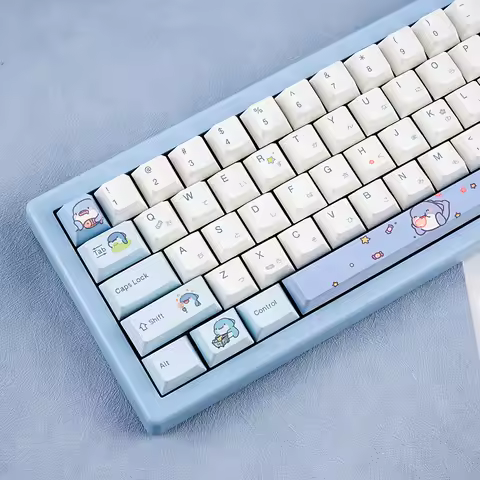 131 Keys Cute Shark Theme PBT Keycaps Blue DIY Custom Japanese Korean Cherry Profile Key Cap For MX Switches Mechanical Keyboard