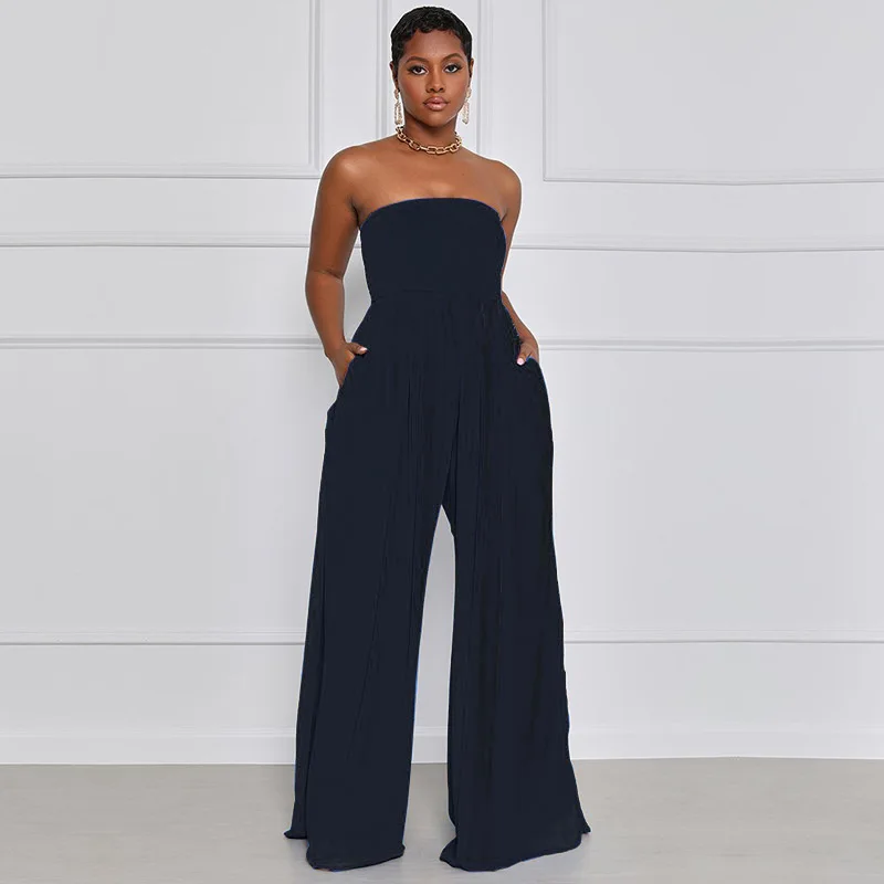 Summer New Solid Chiffon Jumpsuit For Women Fashion Sexy Tube Top High Waisted Wide Leg Trousers Elegant Office Lady Commuting