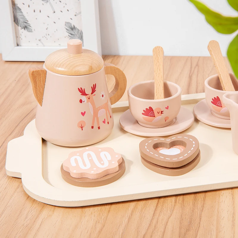 Children\'s Wooden Simulation Afternoon Tea Dessert Teapot Tableware Kitchen Tea Set Set Baby Puzzle Play Toy