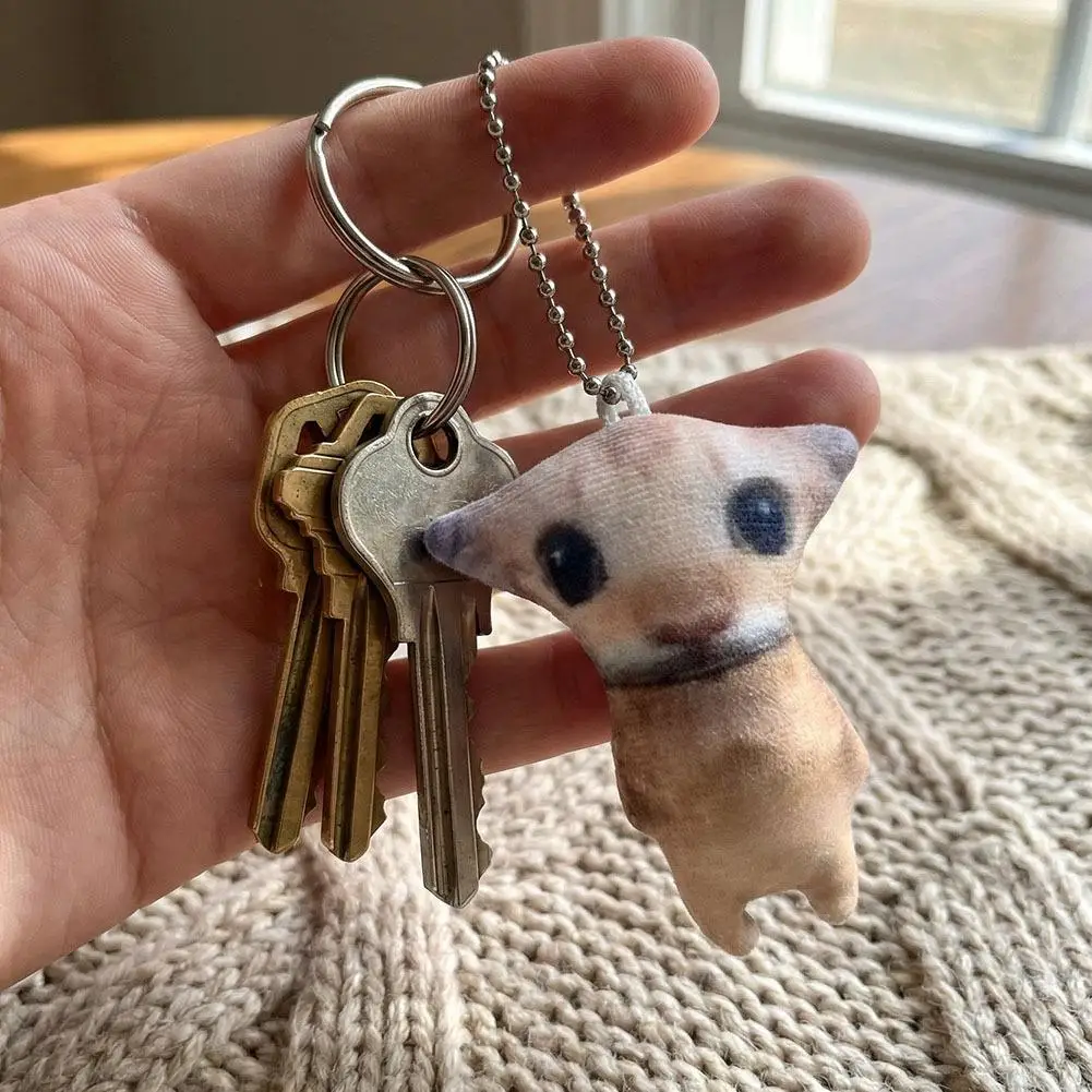 Porte-clés en peluche chat mignon, 1 pièce, jouet Animal en peluche sonore drôle pour sac à dos, breloque de sac, cadeau pour enfants amoureux des chats, outil d'accessoires automobiles