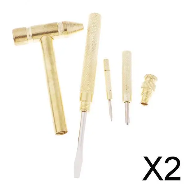 2xSmall Full Metal Brass Hammer Portable Multi Tool - 4Pcs Screwdriver Inside