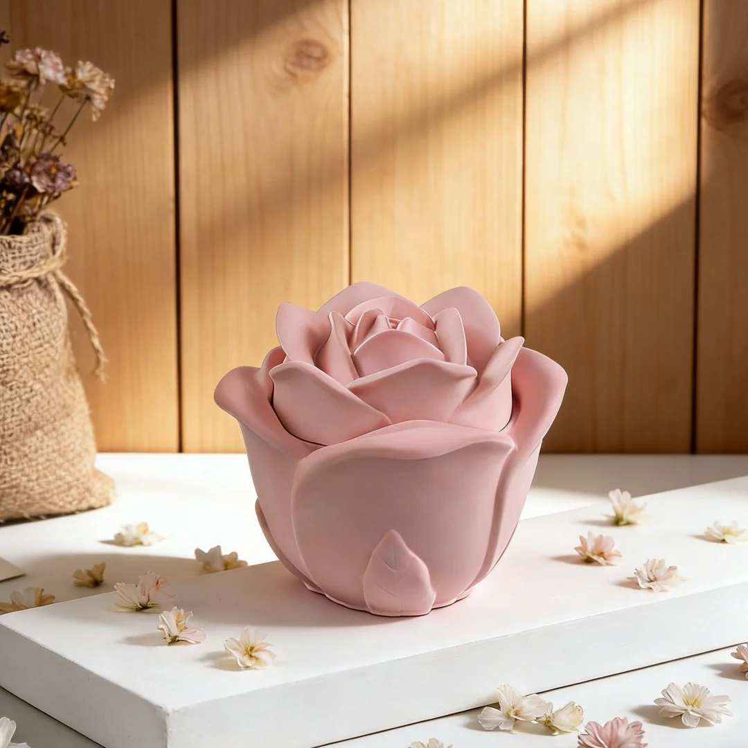

Силиконовая форма для гипсовых изделий в виде маленькой розы с крышкой, легко извлекаемая, для DIY декора дома, банка для хранения, контейнер для смолы/воска