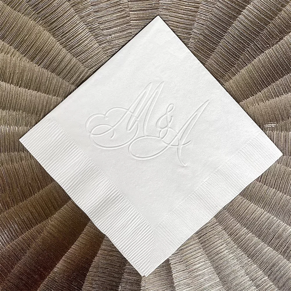 Embossed Initials Wedding Napkins, Custom 3 Ply Embossed Cocktail Napkin, Personalized Wedding Embossed Napkins, Embossed 3ply P