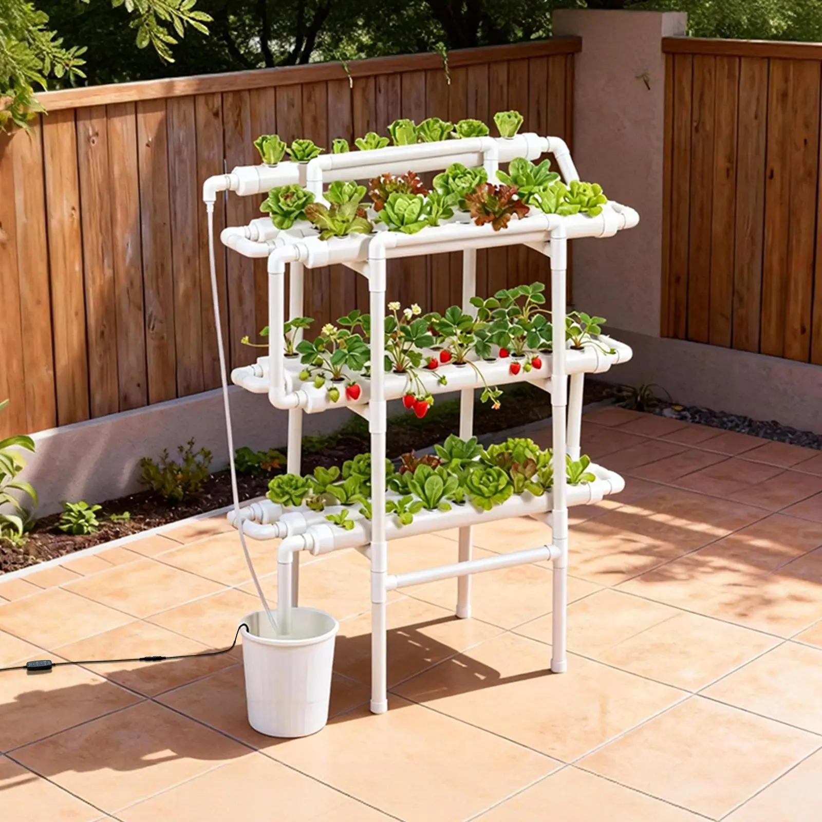 3 Tier 90 Sites Hydroponic Growing System Kit with Timed Irrigation Sun and Light Blocking UPVC Pipes Indoor Home Garden for Vegetables Herbs and for fruit