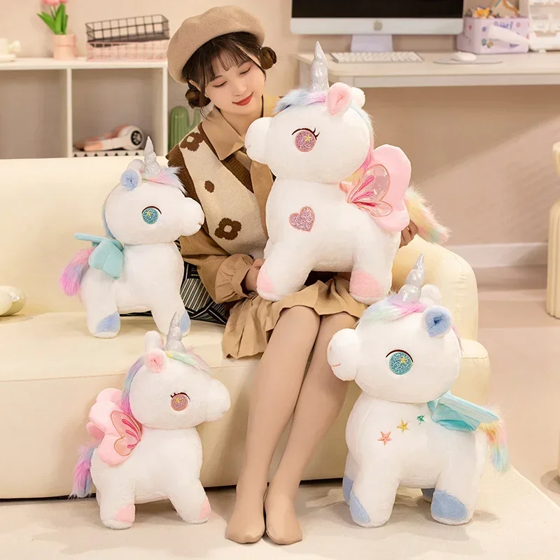 かわいいカラフルなソフトユニコーンぬいぐるみ漫画ぬいぐるみ空飛ぶ馬ぬいぐるみ人形女の子のためのギフトかわいい部屋の装飾