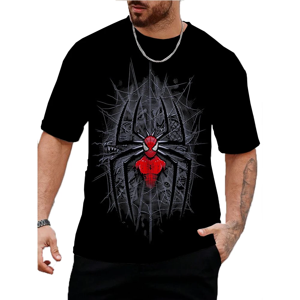 Summer Fashion Marvel Spider Man print Trend T Shirts For Men Casual 3D Print Tees Hip Hop Personality Round Neck Short Sleeve