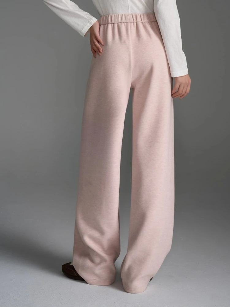 OLrain Gebreide Veelzijdige Broek voor Dames Herfst 2025, Eenvoudige Losse Rechte Broek Mode Effen Elastische Taille Broek O57QK001608