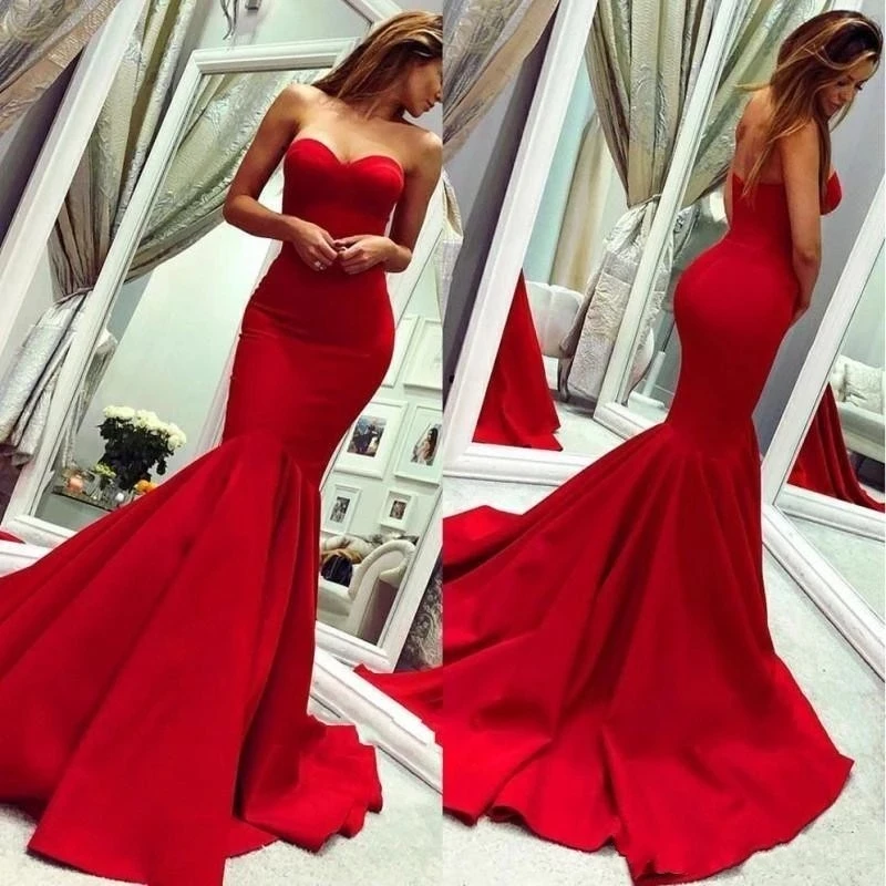 

ANGELSBRIDEP Red Sweetheart Mermaid Evening Party Gowns Formal Celebrity Party Prom Gowns Vestidos De Festa Plus Size