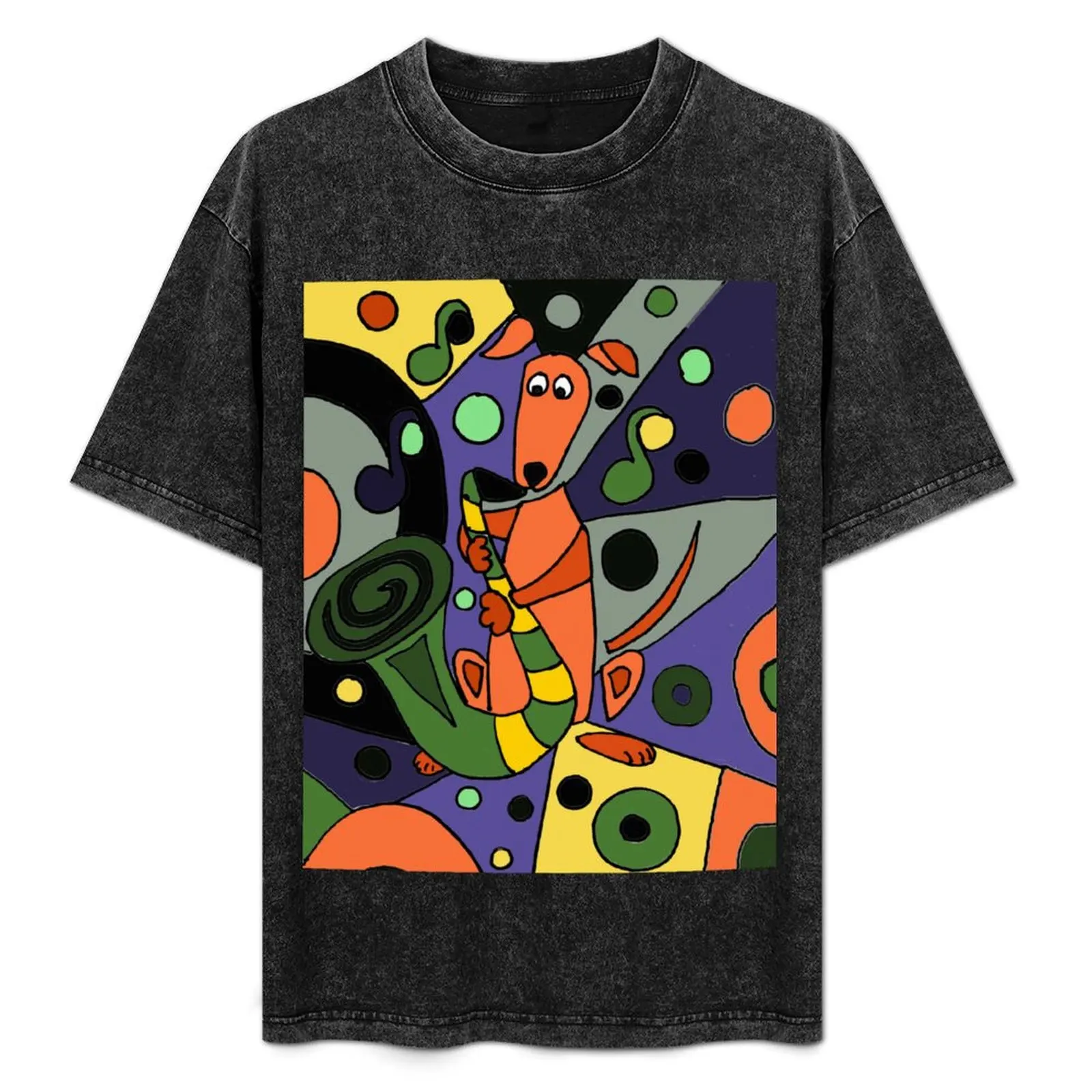 

Cool Funky Greyhound Dog Playing Saxophone T-Shirt Basic All Season Solid T-Shirt