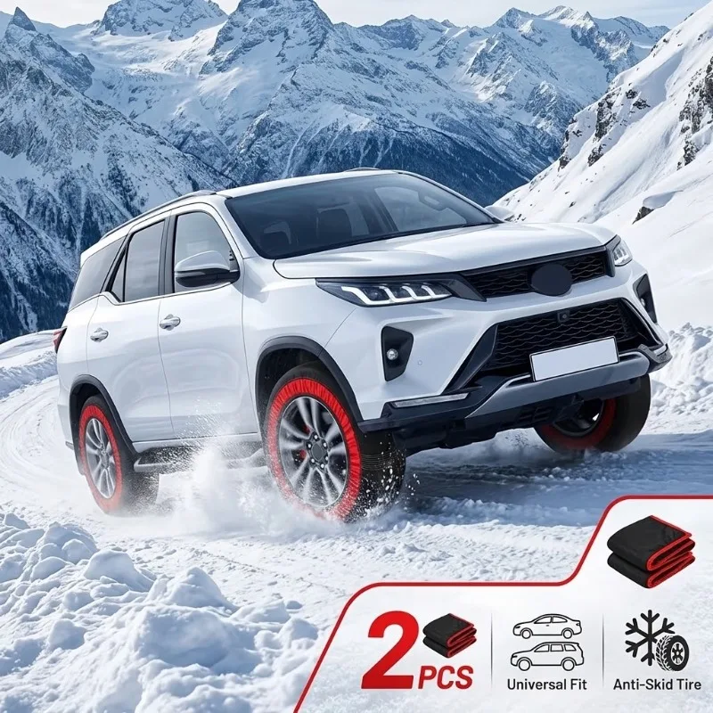 2Pcs Universal Wheel Snow Socks Fabric Tire Chains Textile Anti-Skid Covers For Winter Ice Mud Road Safety Emergency SUV Vehicle