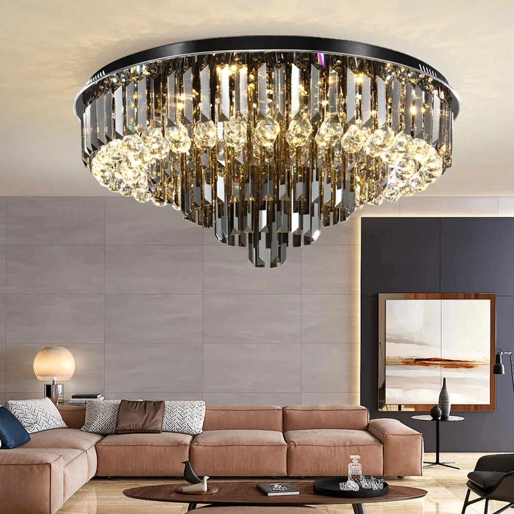 Led Crystal Ceiling Chandelier For Living Room Modern Creative Home Decor Lamp Round Luxury Black Gold Silver Lighting Fixture