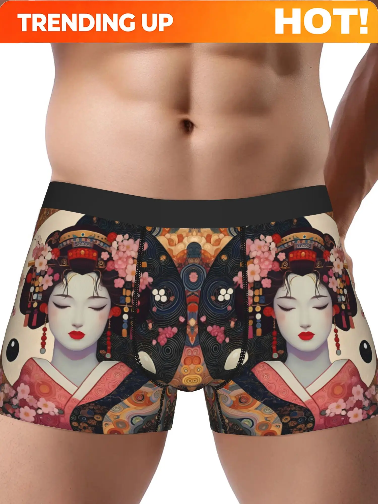 Japanese Geisha Men Underwear Printed Boxer Briefs