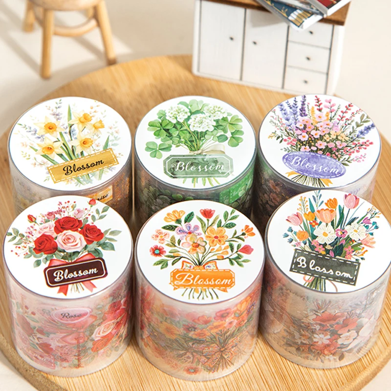 1 rollo de cinta Washi troquelada con ramo Floral para álbum de recortes, bricolaje, marcos de fotos de oficina, tazas, cajas de papelería, diario, regreso a la escuela