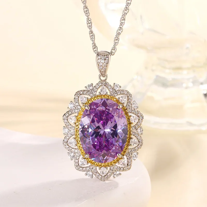 New jewelry S925 silver plated 18K gold red corundum blue spindle pendant 15*20 artificially cultivated gemstone jewelry