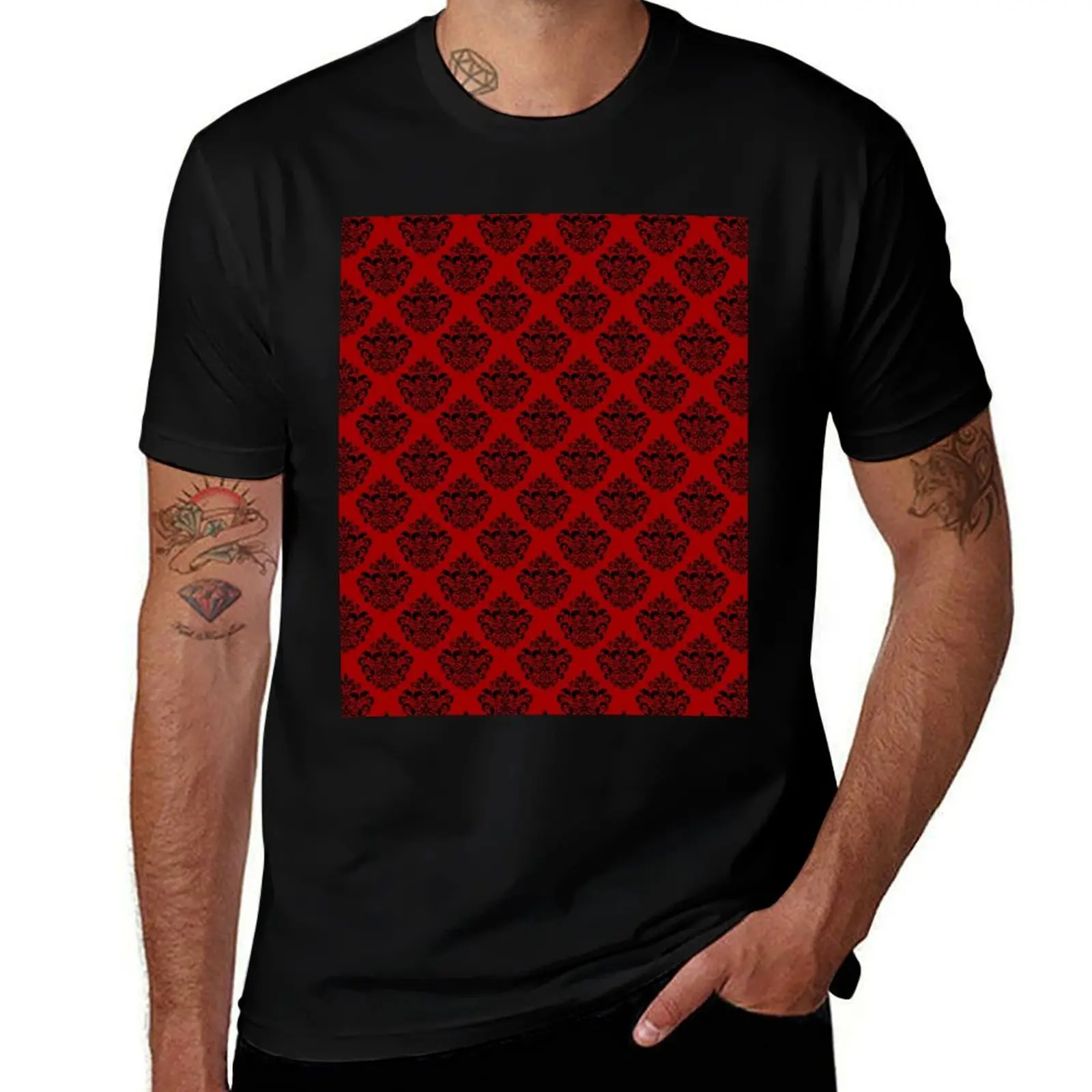 Black and Red Damask Pattern T-Shirt baggy shirts cute tops funny t shirts for men