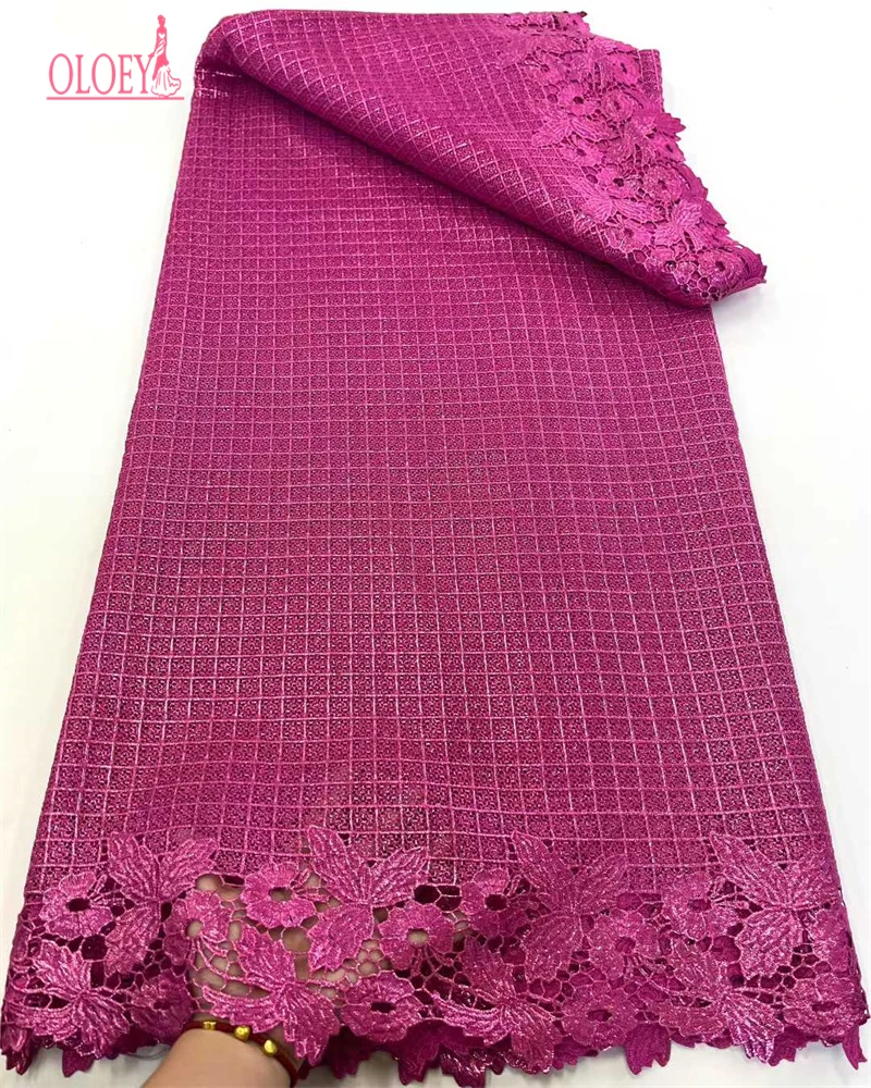 

OLOEYNigerian Guipure Cord Lace Fabric High Quality Sequins African Mesh Milk Silk Embroidery Lace Fabric Women Sewing