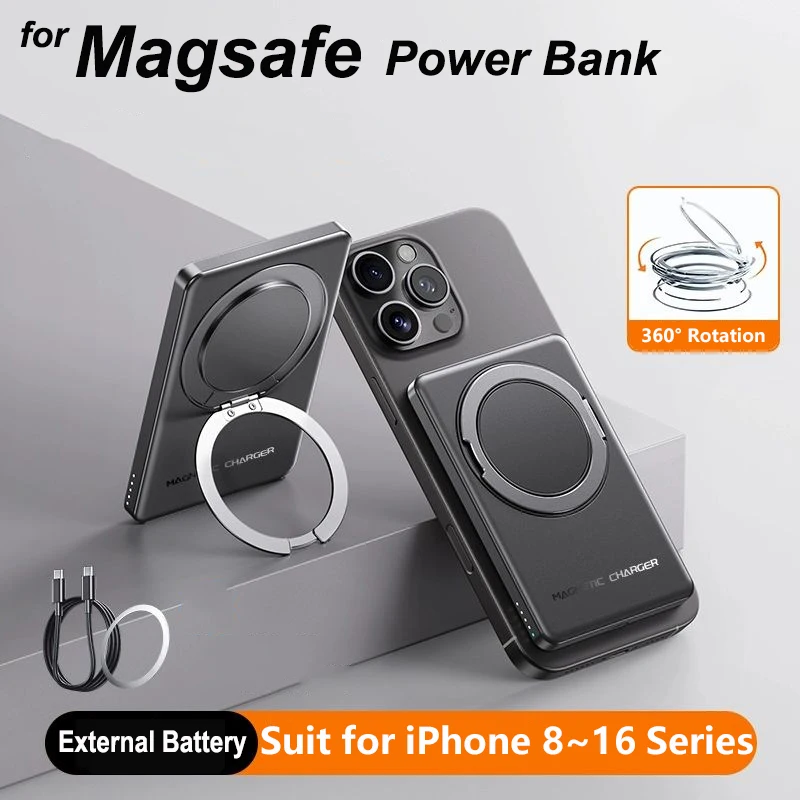 

Magsafe Power Bank 10000mAh Magnetic Battery with Stand External Battery Fast Charging For iPhone 16 15 14 13 12 Mini PowerBank