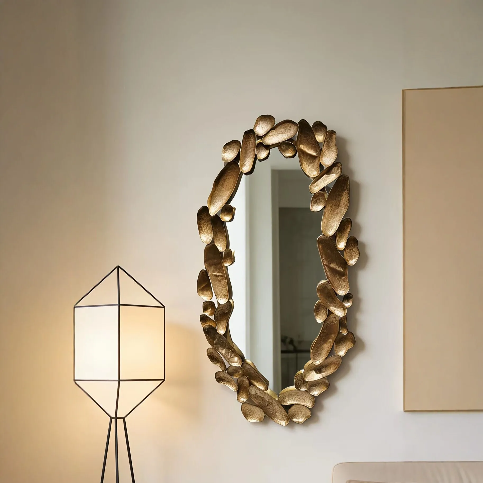 Peanut shell decorative mirror, oval wall-mounted mirror, retro handmade makeup mirror