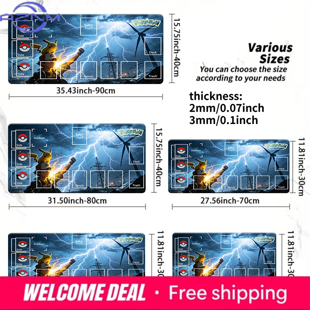 

Коврик для настольных игр Ash & Pikachu Storm Power TCG, большой коврик для мыши, нескользящий, в нескольких размерах