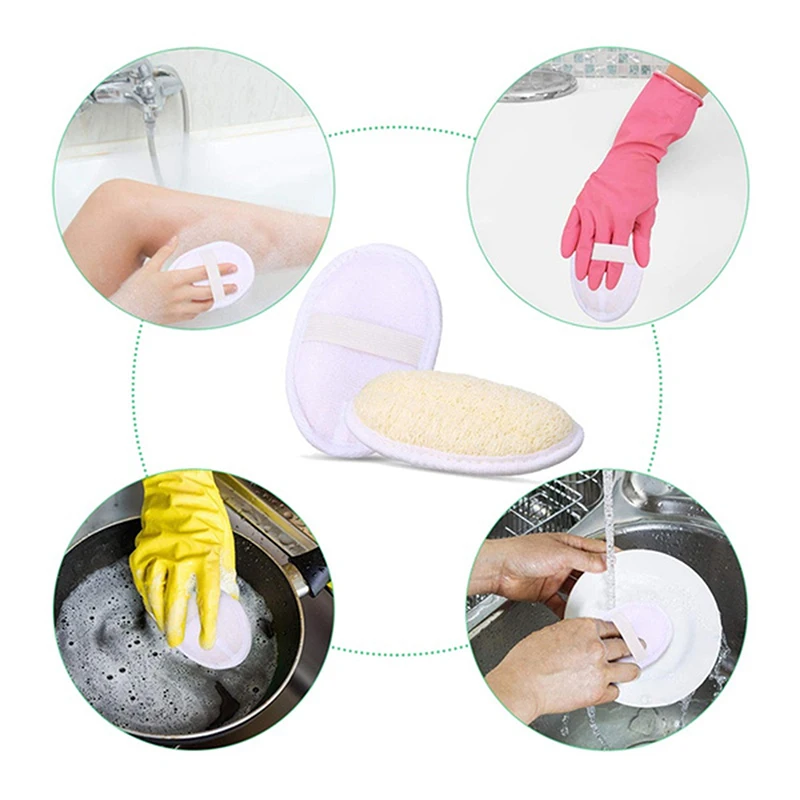 Natural Loofah Sponge Exfoliating Bath Gloves Disc Pad Facial Cleaning Brush Scrubbing Gloves Multifunctional Cleaning Tools