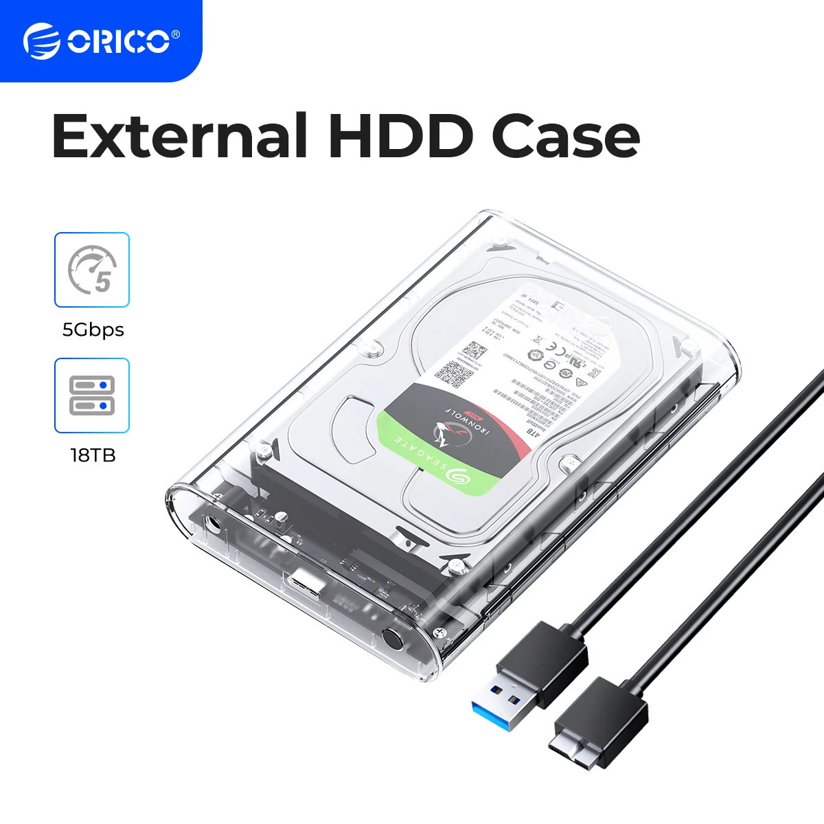 ORICO Transparent HDD Enclosure Case Box for 2.5 3.5 HDD SSD USB3.0 to SATA3.0 HD External Adapter Support UASP