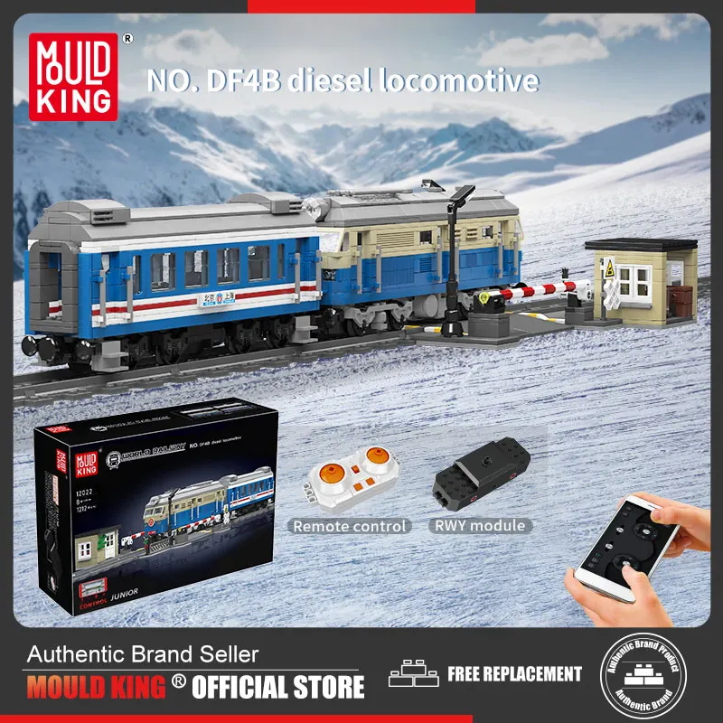 MOULD KING 12022 World Railway DF4B Diesel Locomotive Train Bricks Building Kits Technical RC Electric Track Birthday Gift