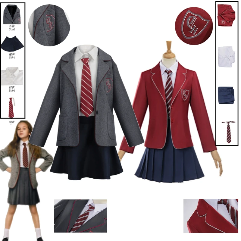 

Matilda Cosplay Costume Grey-Blue Red School Uniform Hortensia From Musical Adult Cross-Border for Children's Day Performance