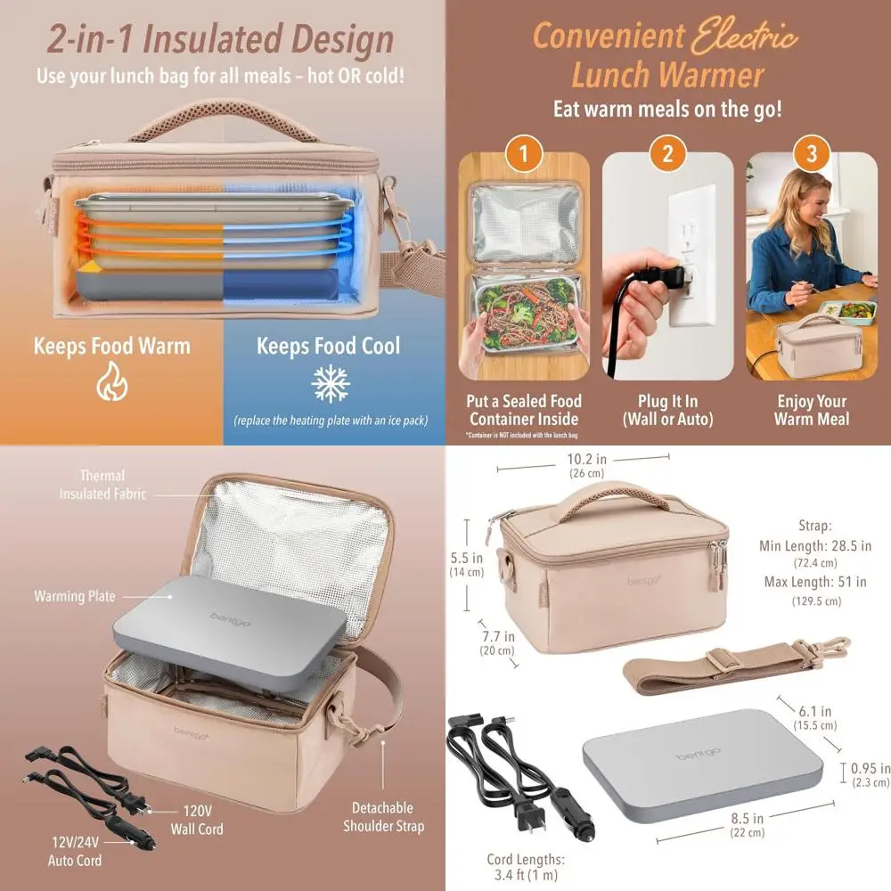 

Портативная электрическая сумка для обеда для разогрева еды — автомобиль 12 В/24 В и настенная мощность 120 В, идеально подходит для взрослых, студентов, перемещения