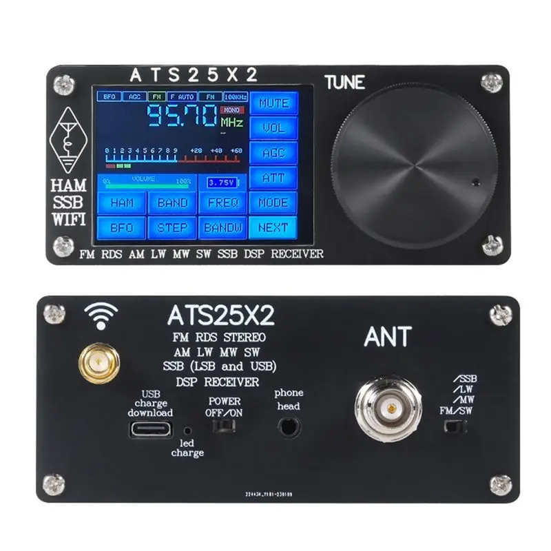 ATS25X2 Full Band FM/LW/MW/SW/SSB Spectrum Scan Receiver WIFI FM RDS APP Network Black view 6