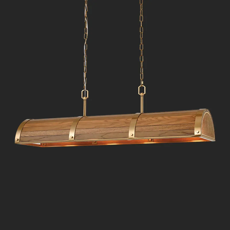 American rural wood grain color long copper chandelier simple retro characteristic soft decorative lamp